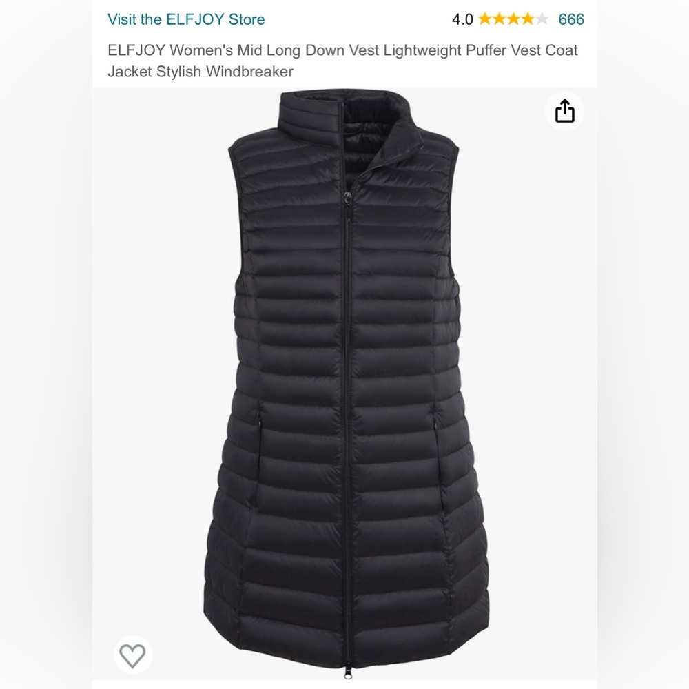 ELFJOY Women's Mid Long Down Vest
